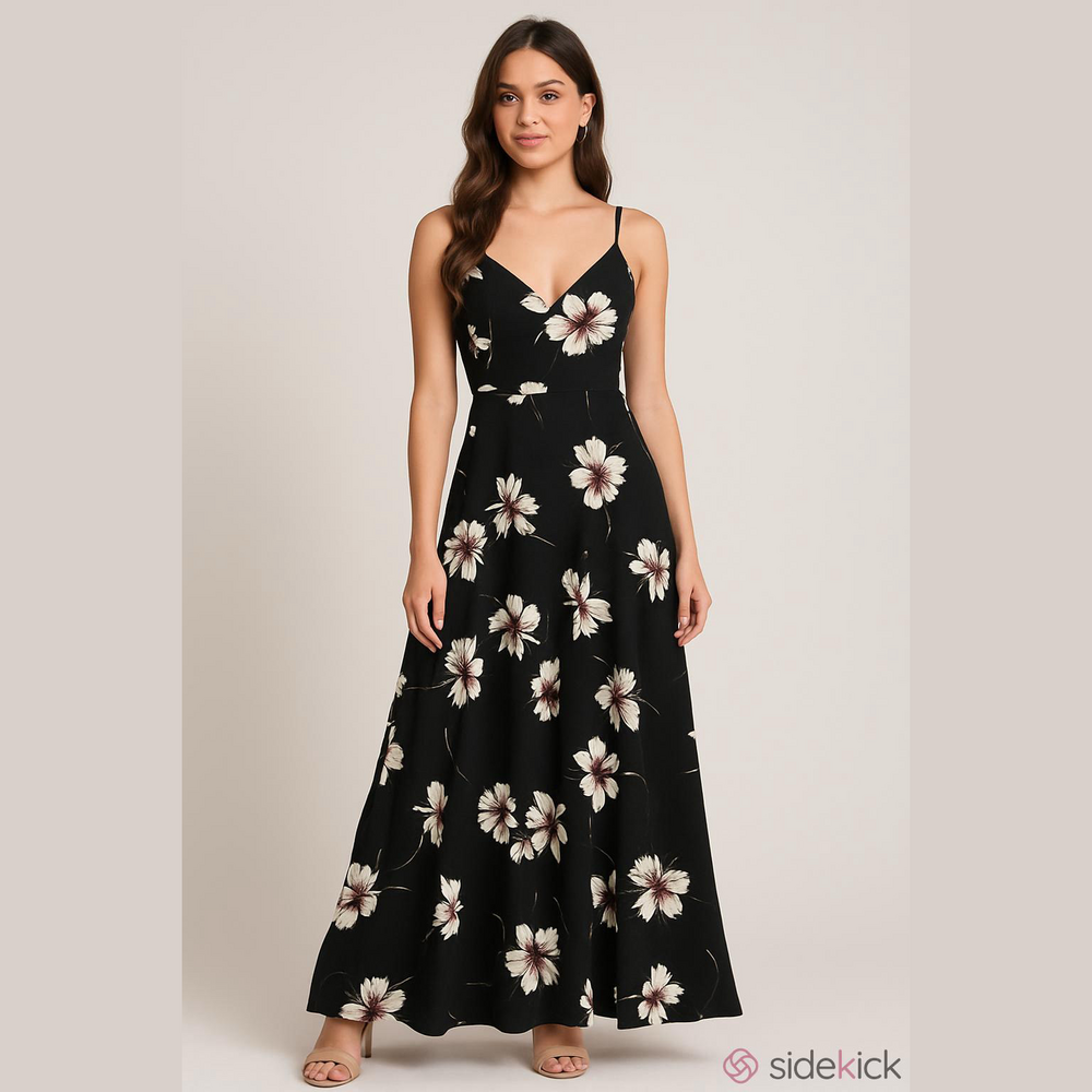 NWT Baluoke backless floral maxi dress black cream size Small